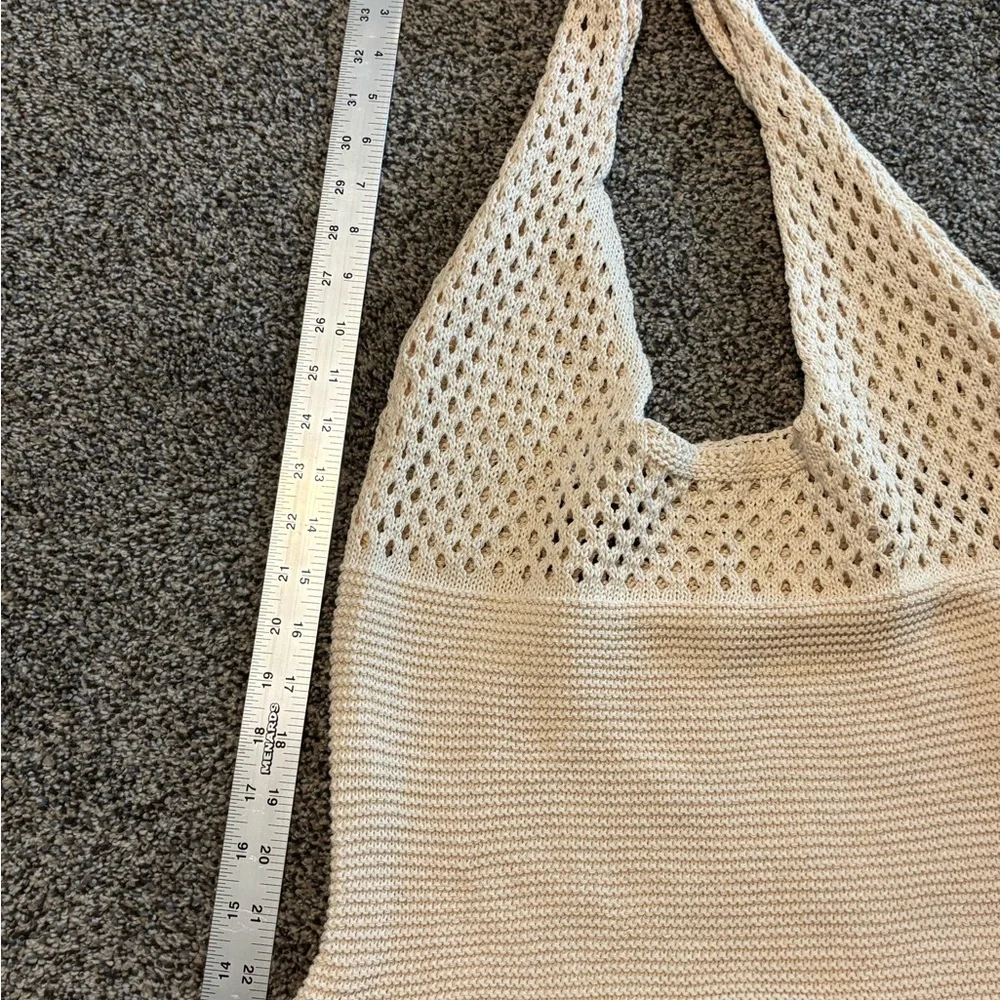 Boho Crocheted Knit Tote Bag in Beige - Casual Women's Shoulder Purse